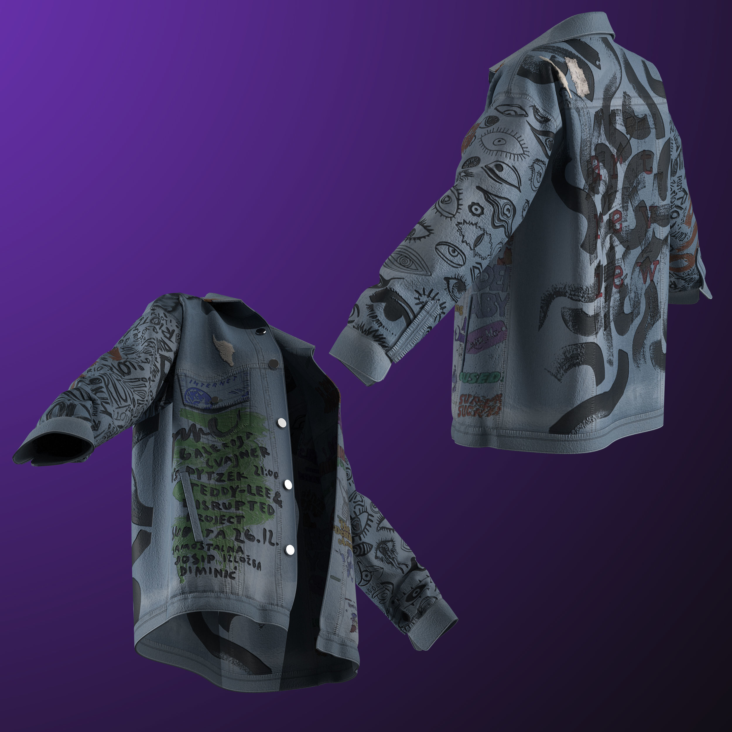Sketch Denim Jacket Fitted to Genesis8 Body Mesh 3D model_1