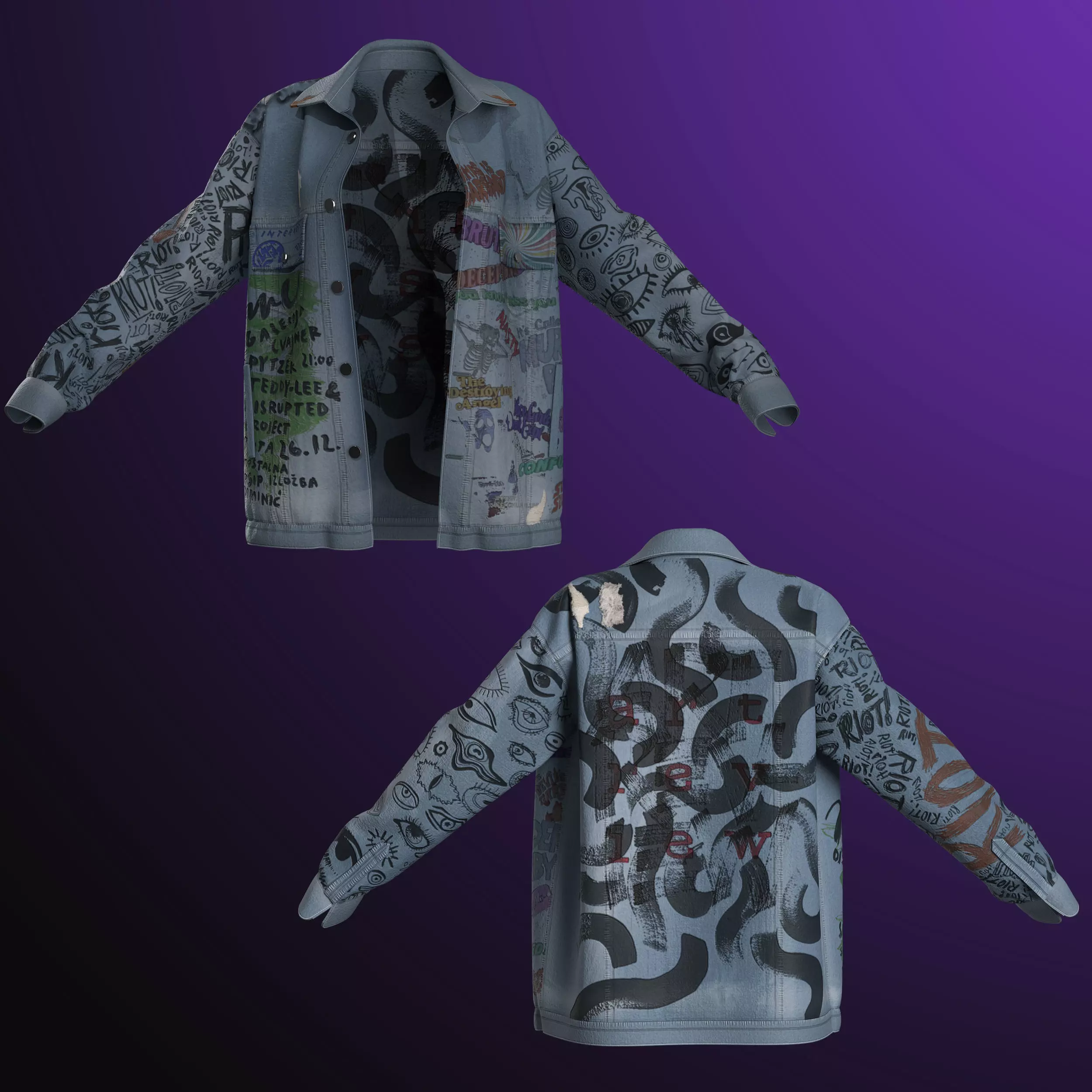 Sketch Denim Jacket Fitted to Genesis8 Body Mesh 3D model_0