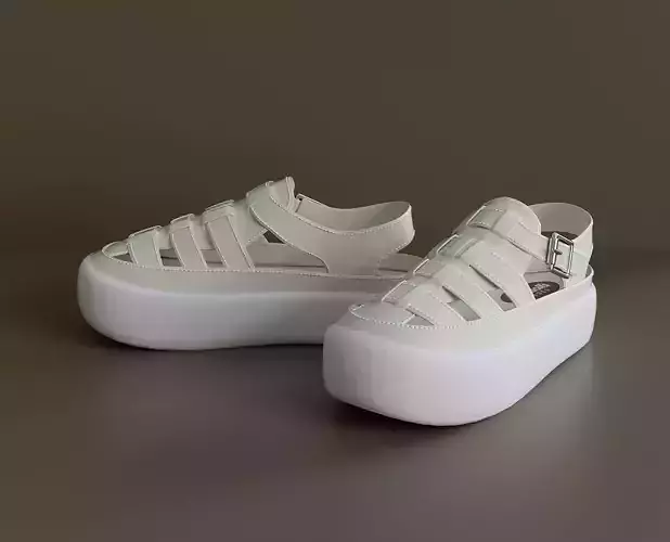 Womens white leather sandals 3D model