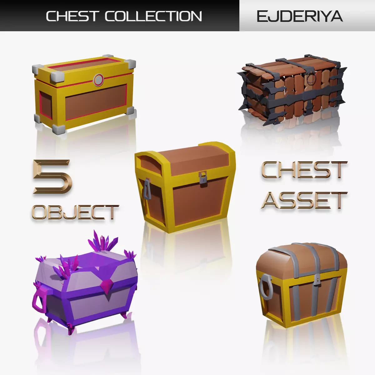 Chest Asset 5 Object Low-poly 3D model