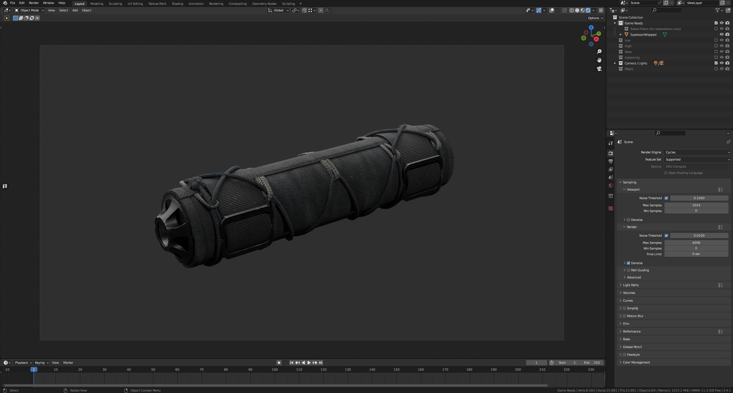 Banish 30 Suppressor Wrapped PBR Game Ready - Silencer Low-poly 3D model_9