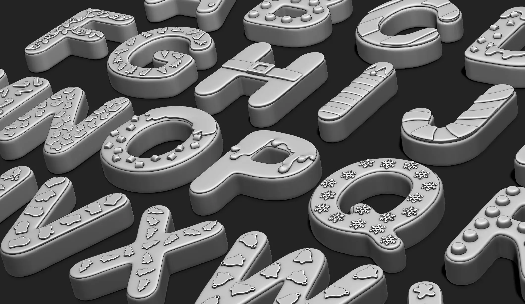 Alphabet A-Z with Christmas Theme -  Letters - Cartoon - Design 3D print model_0