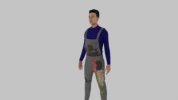 Whitewasher man in overalls Low-poly 3D model