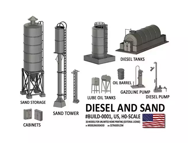 BUILD-0001 Diesel and Sand set H0-scale US 3D print model