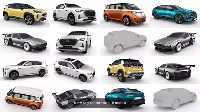 5 low poly car collection futuristic sports