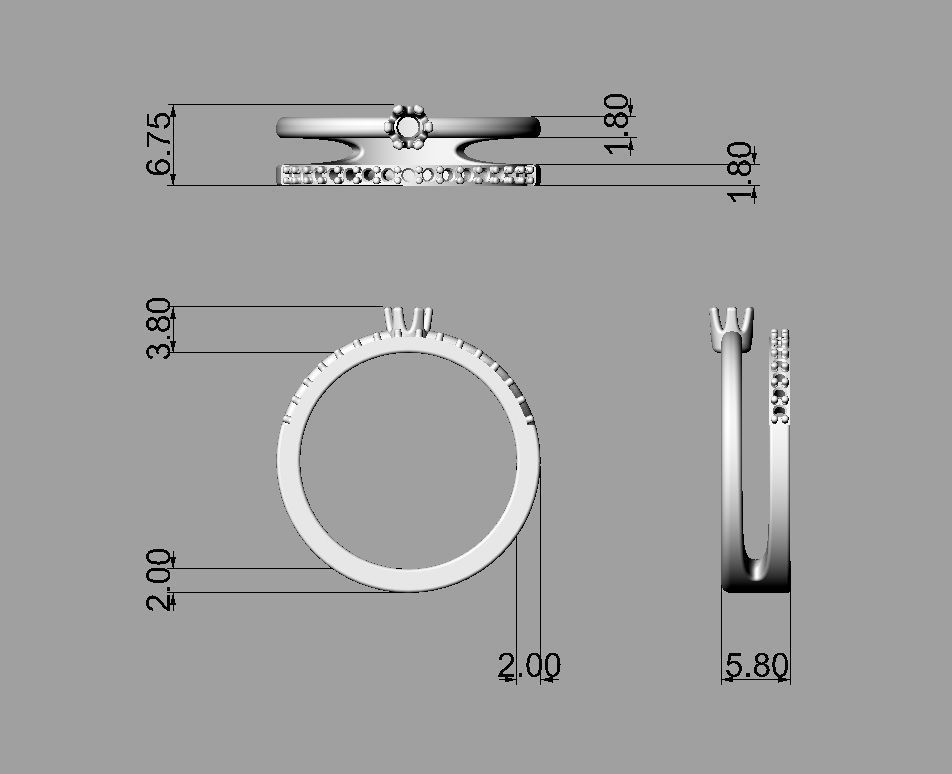 3mm Engagement Ring 3D print model_6