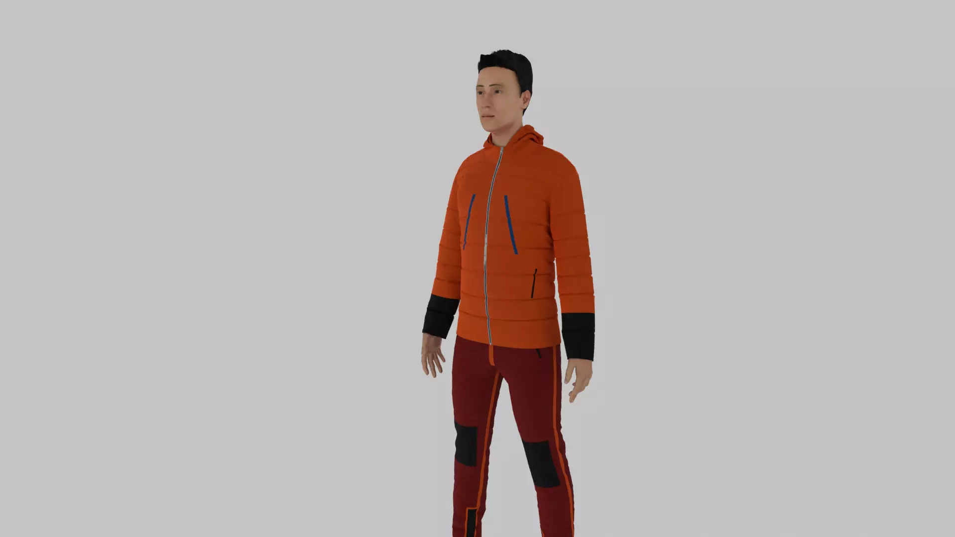 Climber man in orange jacket Low-poly 3D model