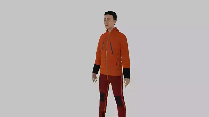 Climber man in orange jacket