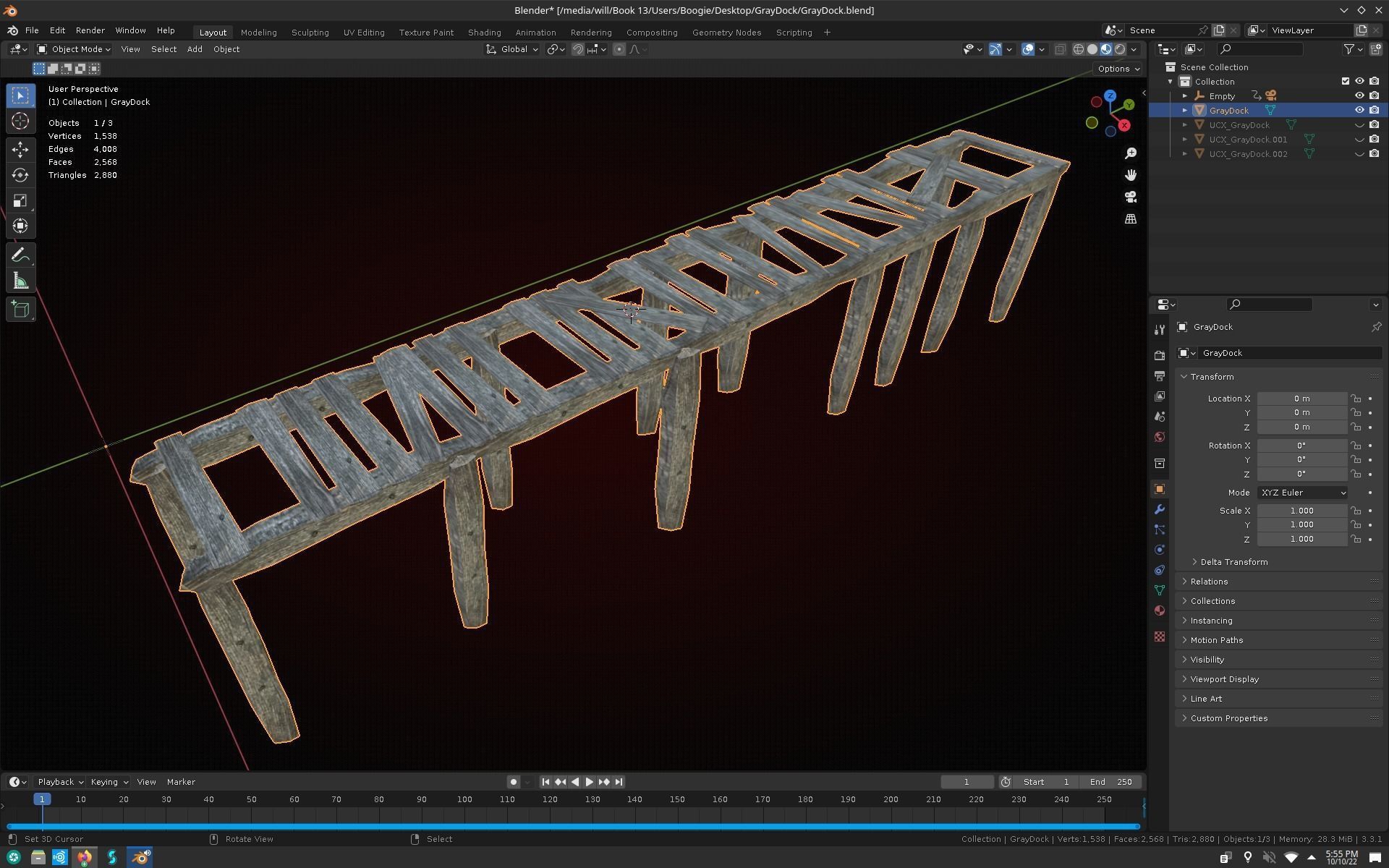 Old Gray Wooden Dock Wharf Pier Low-poly 3D model_13