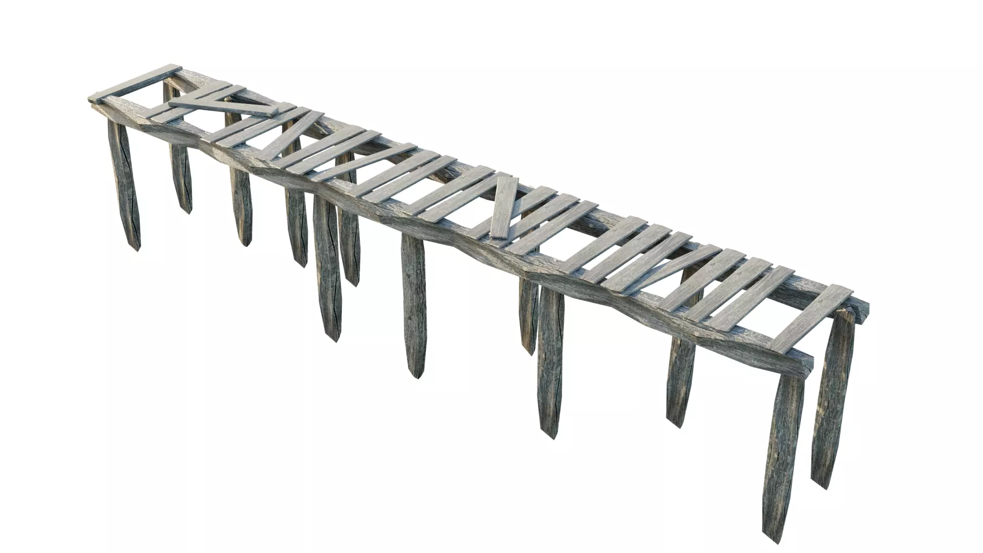 Old Gray Wooden Dock Wharf Pier Low-poly 3D model_0