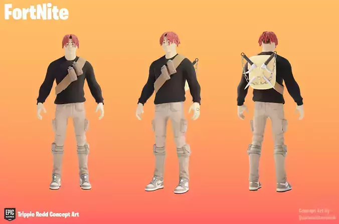 Custom Trippie Redd Fortnite skin Low-poly 3D model