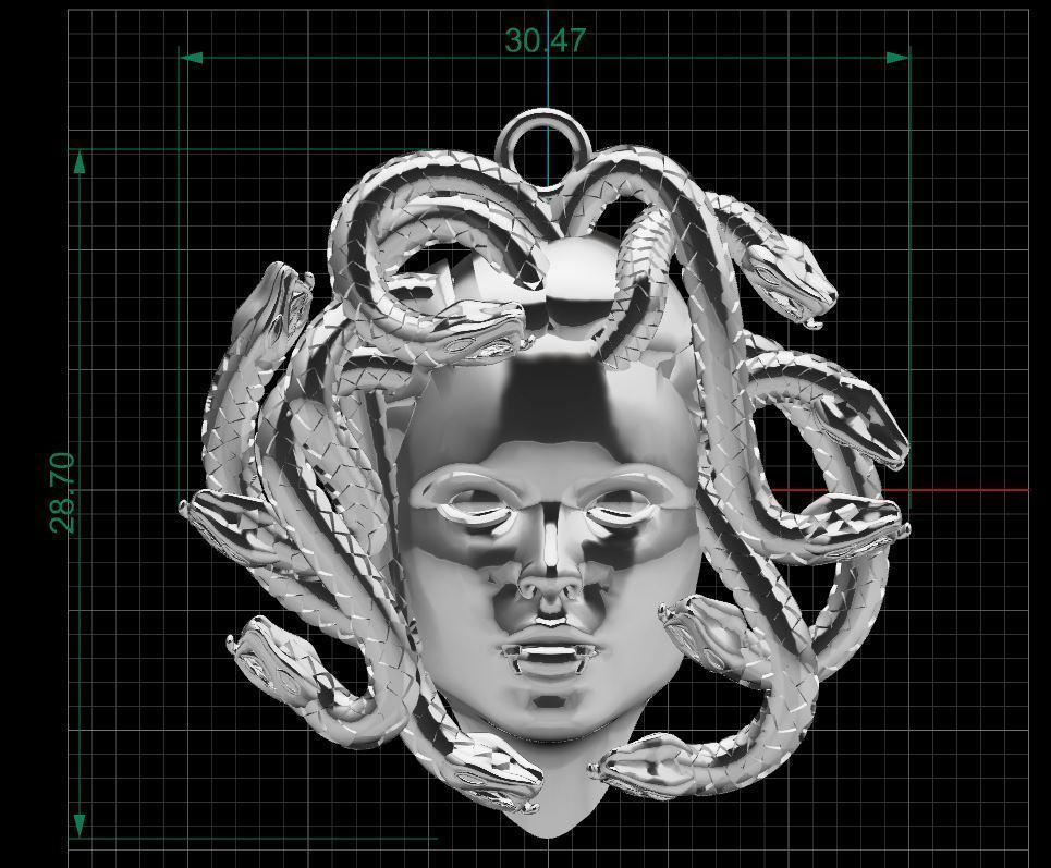 Medusa pendant with snakes 3D print model_1