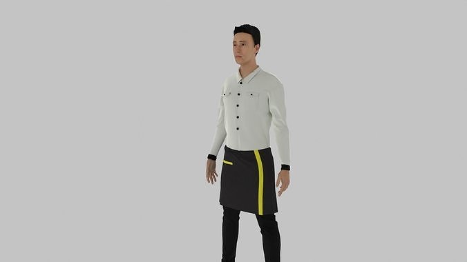 Waiter man in apron Low-poly 3D model
