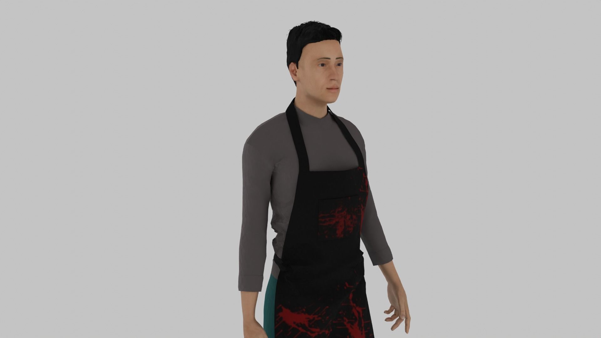 Butcher man in apron Low-poly 3D model_6