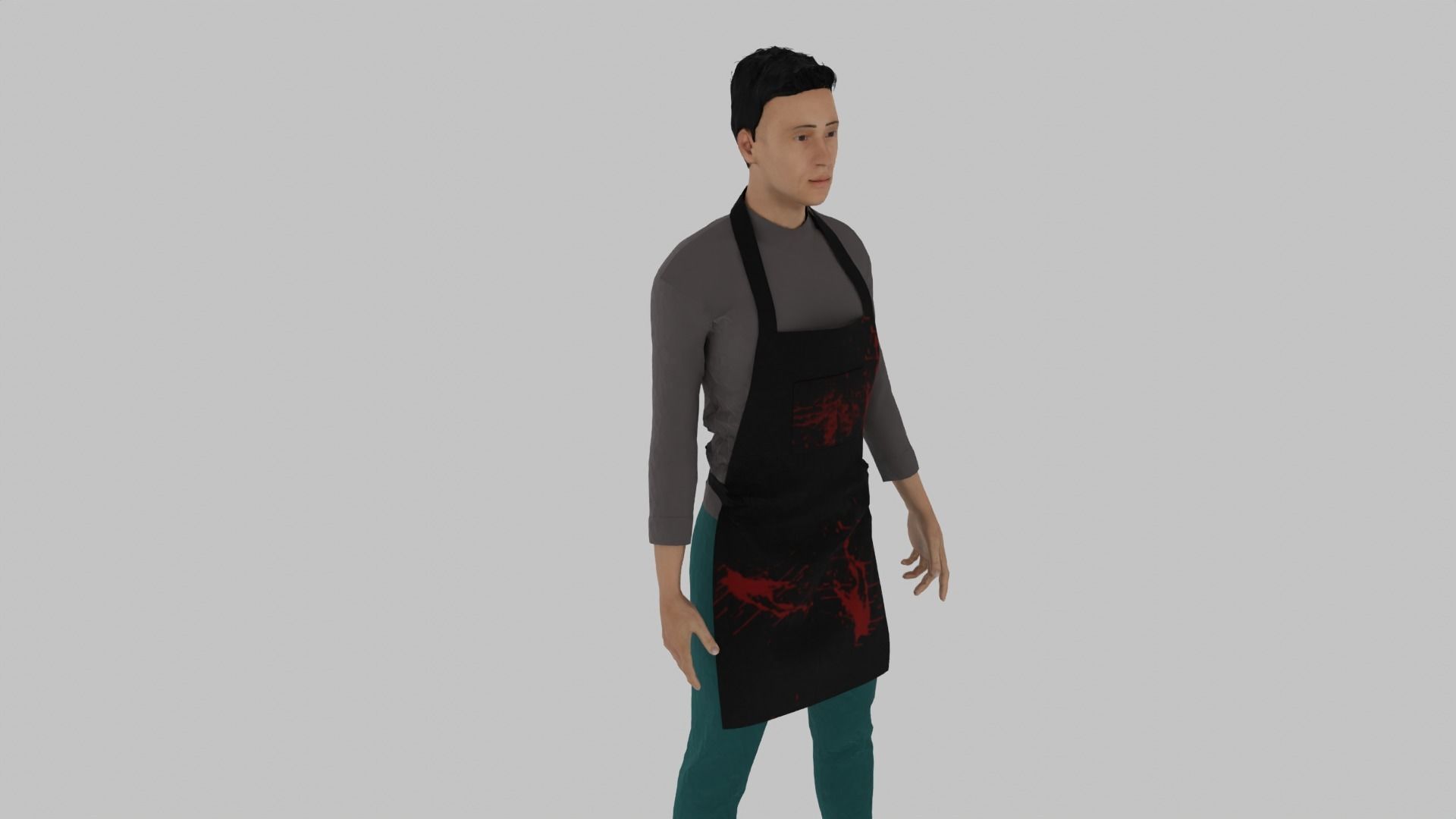 Butcher man in apron Low-poly 3D model_2