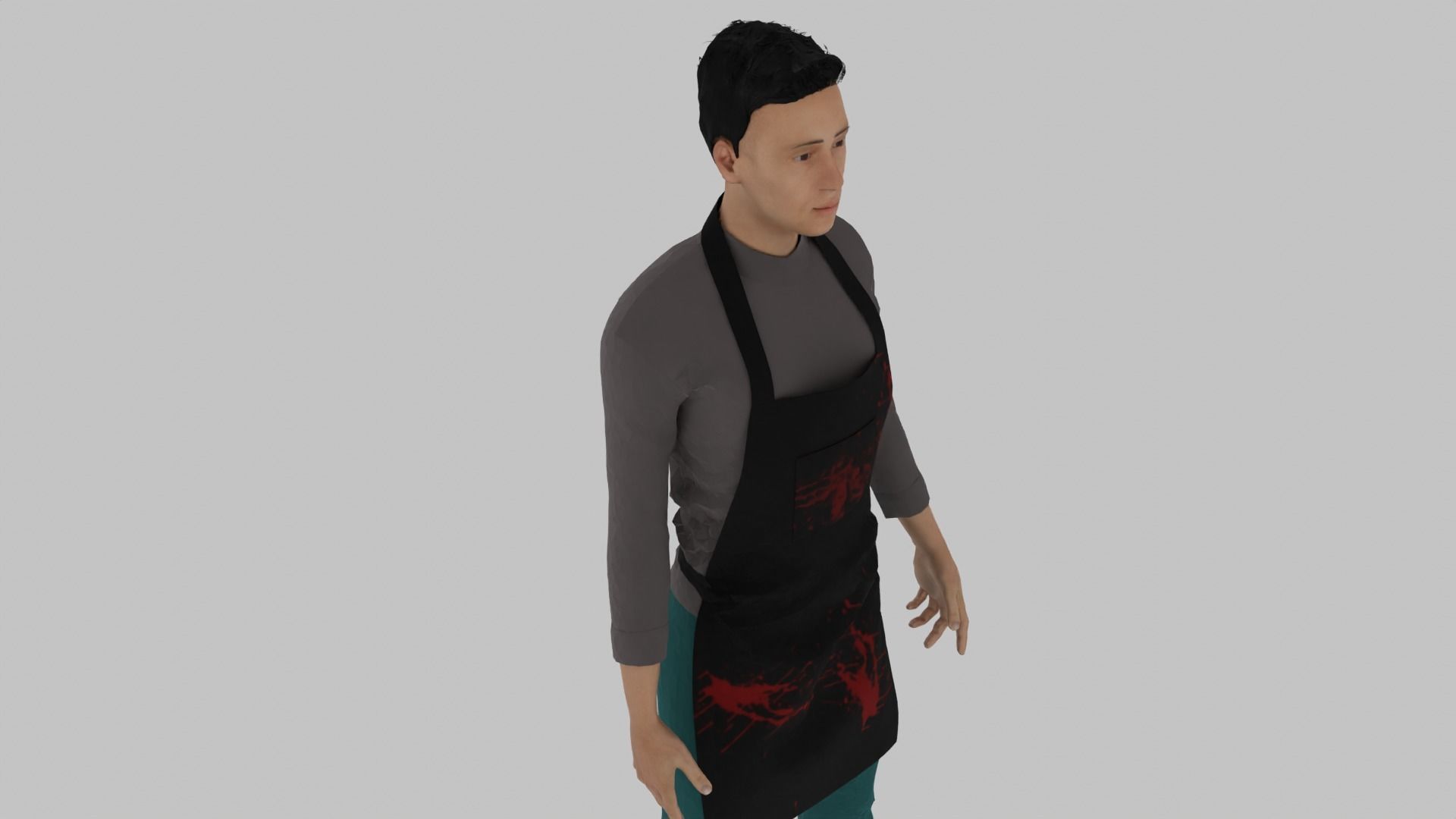 Butcher man in apron Low-poly 3D model_5