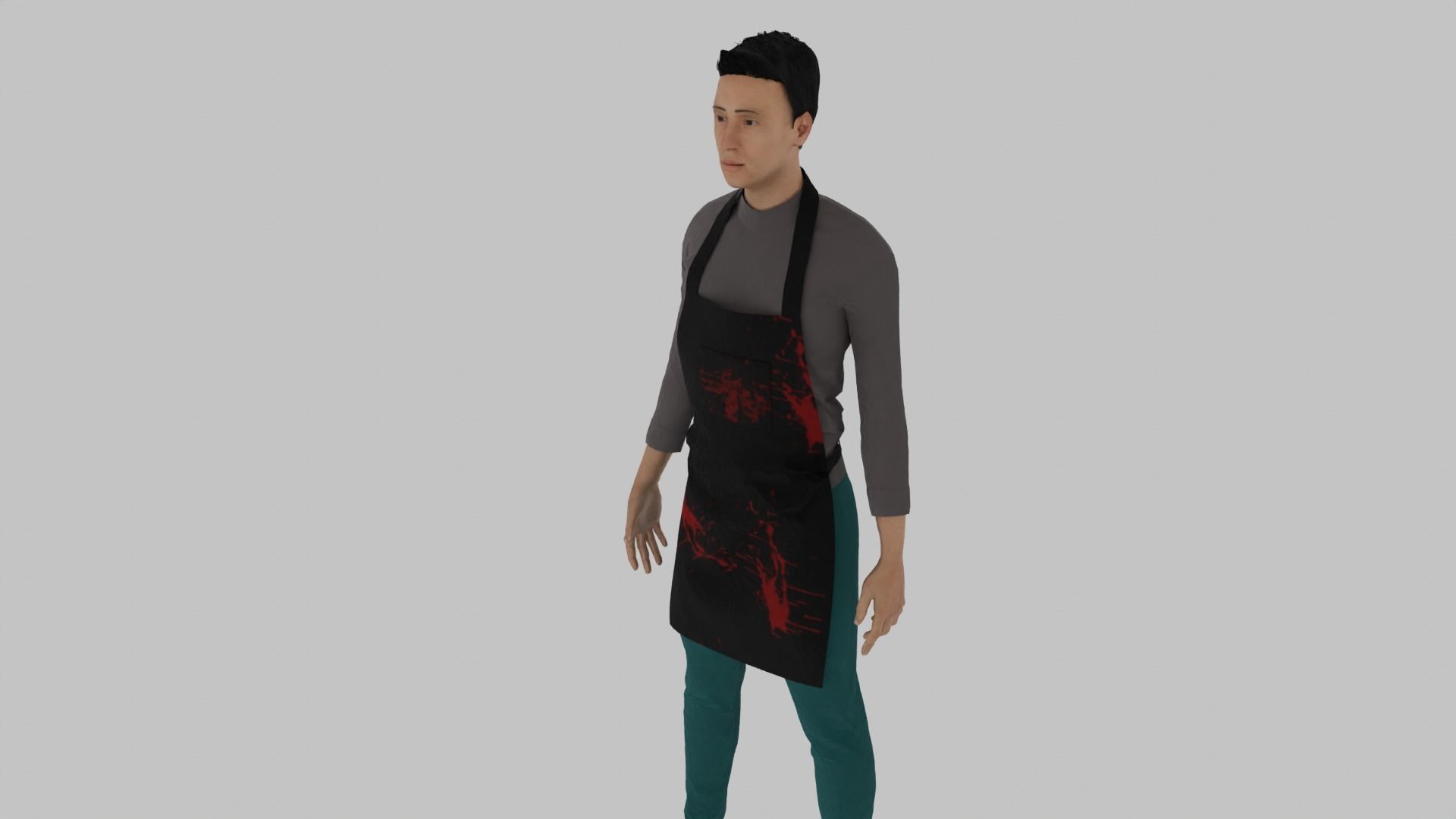 Butcher man in apron Low-poly 3D model_4
