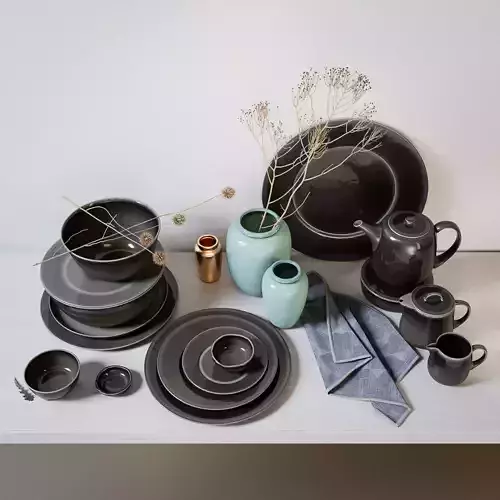 Decoration set of dinnerware on table Low-poly 3D model