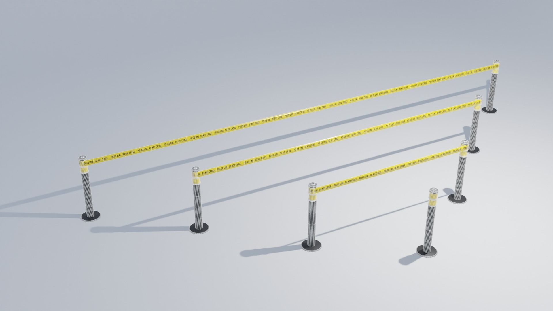 Police Tape Barrier with Multiple Lengths 4K Low-poly 3D model_1