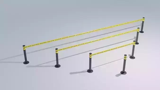 Police Tape Barrier with Multiple Lengths 4K Low-poly 3D model