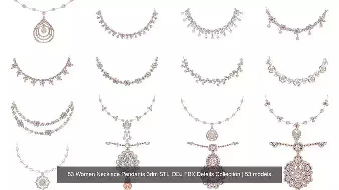 53 Women Necklace Pendants 3dm STL OBJ FBX Details Collection