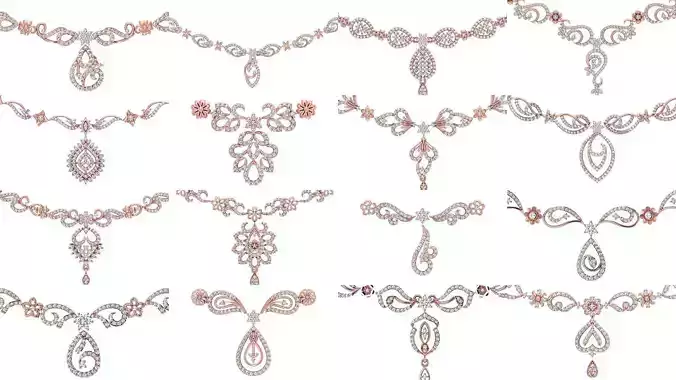 53 Women Necklace Pendants 3dm STL OBJ FBX Details Collection