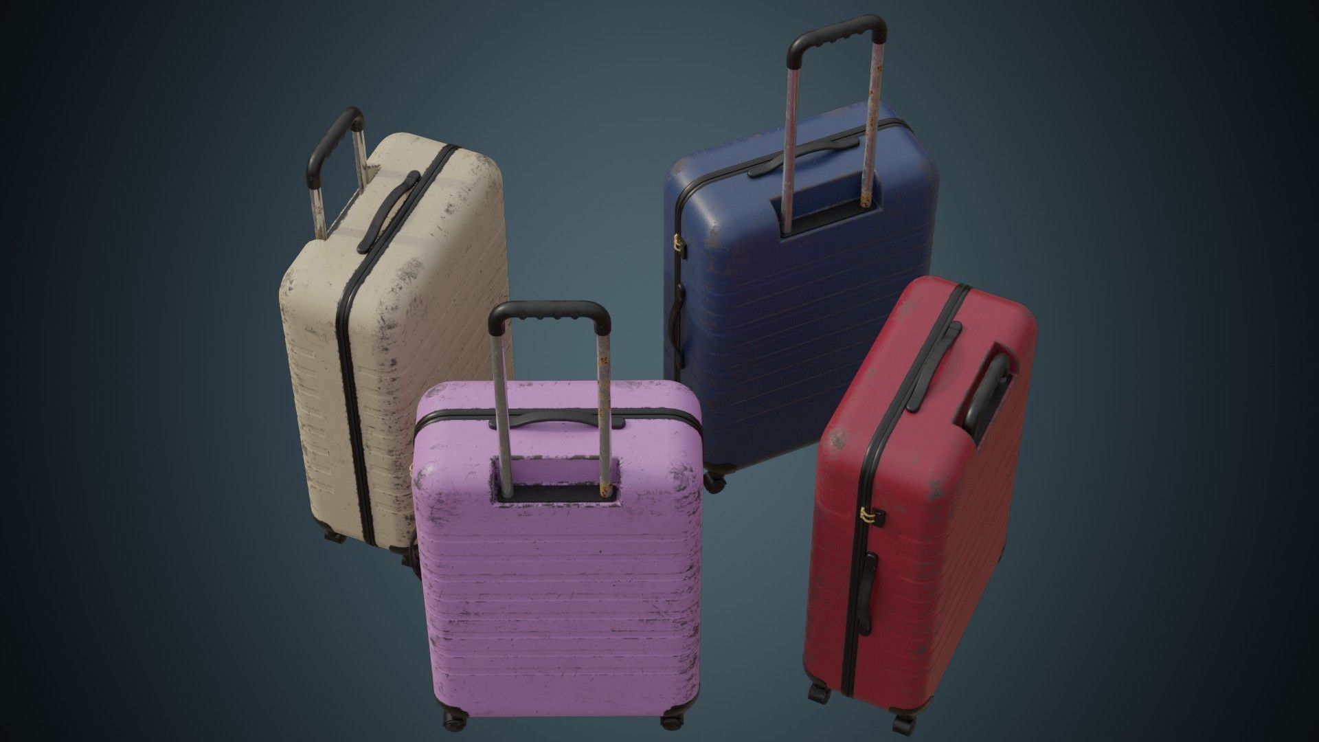 Rolling Suitcase 1B Low-poly 3D model_1
