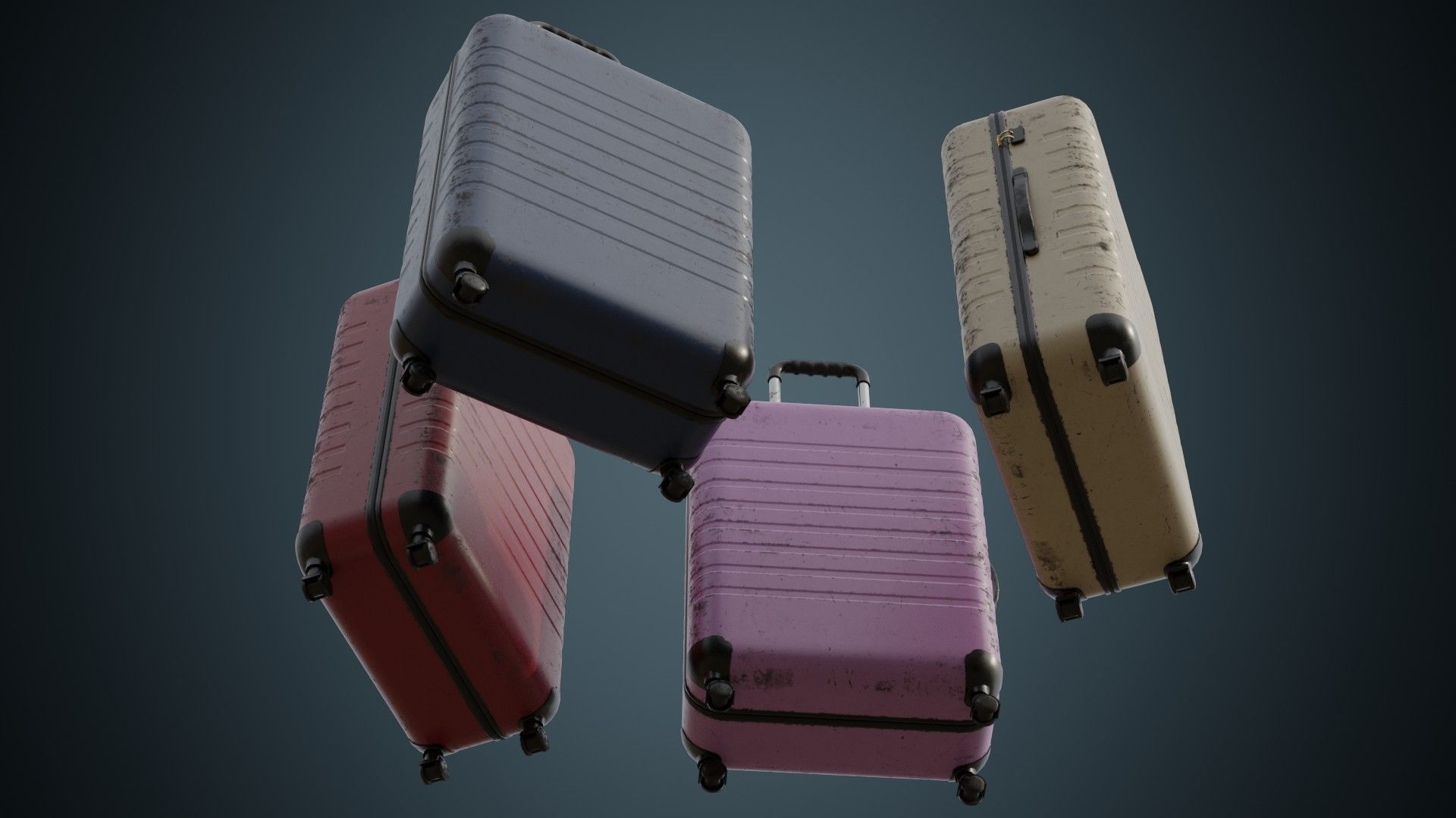 Rolling Suitcase 1B Low-poly 3D model_2