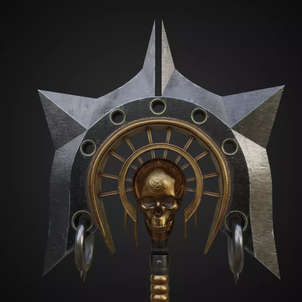 Fantasy battle axe Low-poly 3D model_0