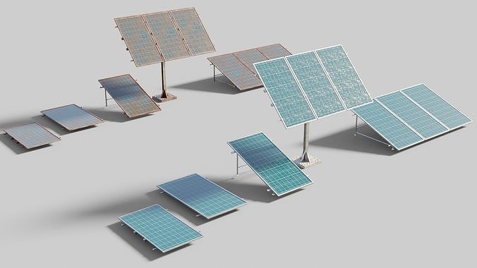 solar panels with clean and dirty textures Low-poly 3D model