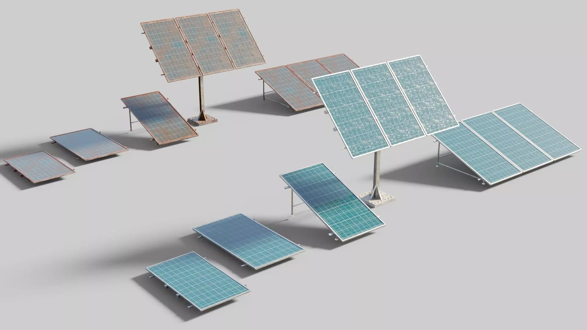 solar panels with clean and dirty textures Low-poly 3D model_0