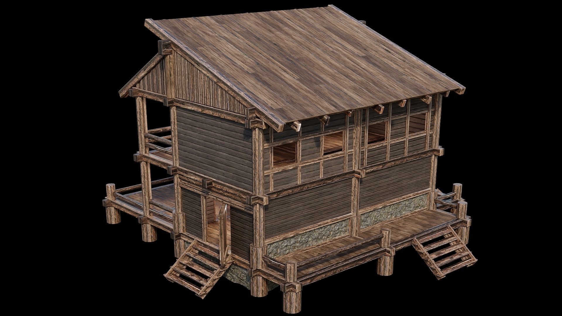 Medieval Houses Pack 13-14-15-16-17-18 - 4K Textures Game Ready Low-poly 3D model_75
