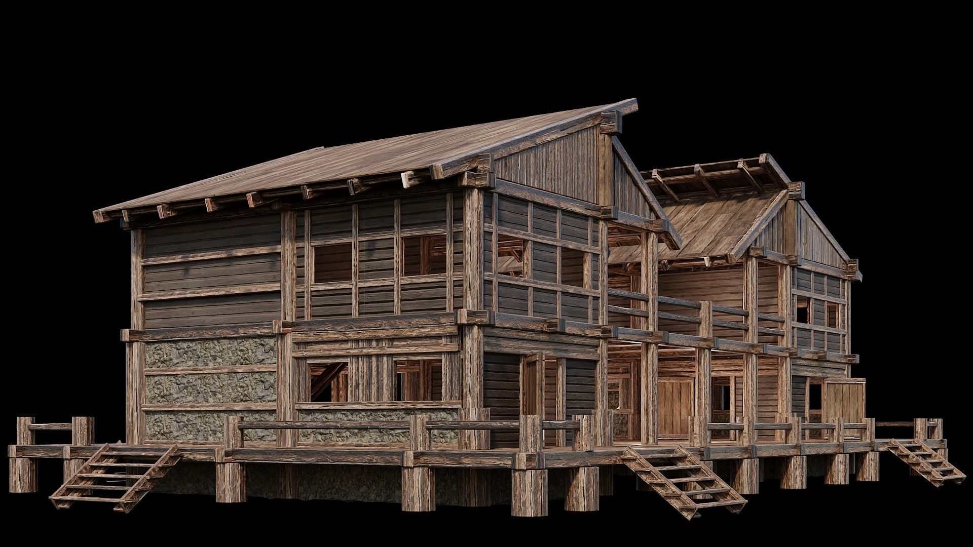 Medieval Houses Pack 13-14-15-16-17-18 - 4K Textures Game Ready Low-poly 3D model_38