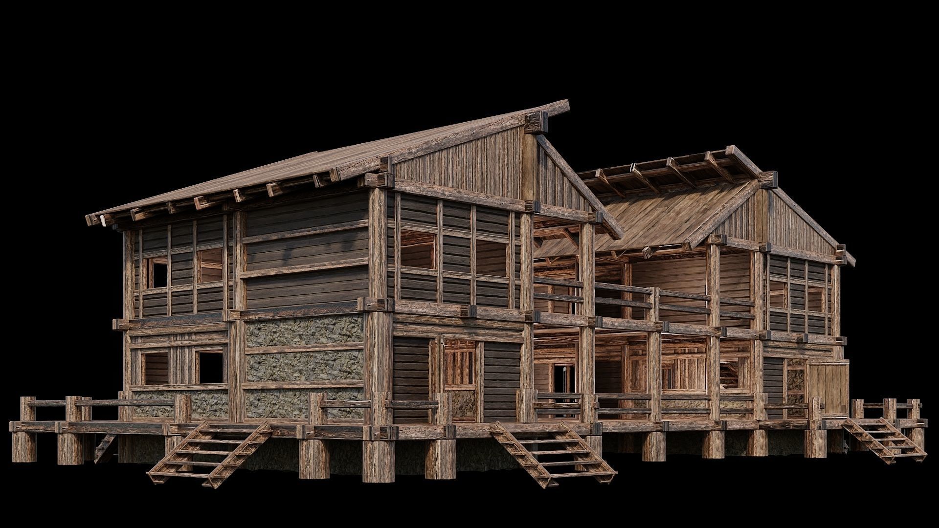 Medieval Houses Pack 13-14-15-16-17-18 - 4K Textures Game Ready Low-poly 3D model_6