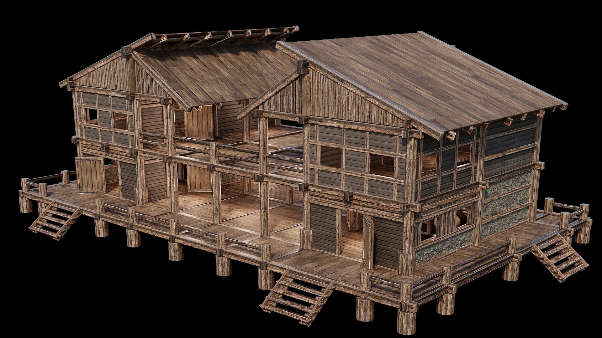 Medieval Houses Pack 13-14-15-16-17-18 - 4K Textures Game Ready Low-poly 3D model_81