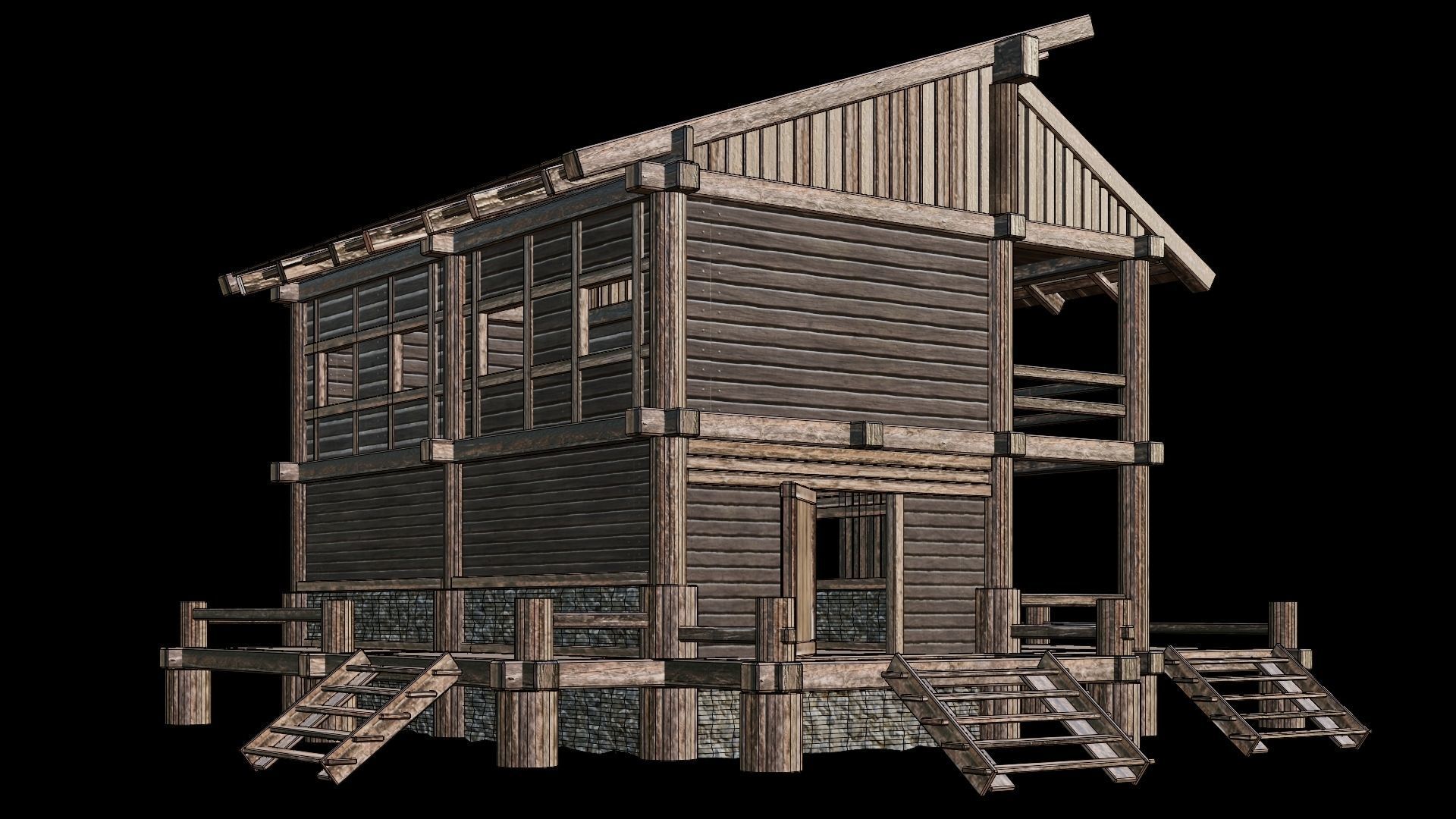 Medieval Houses Pack 13-14-15-16-17-18 - 4K Textures Game Ready Low-poly 3D model_25