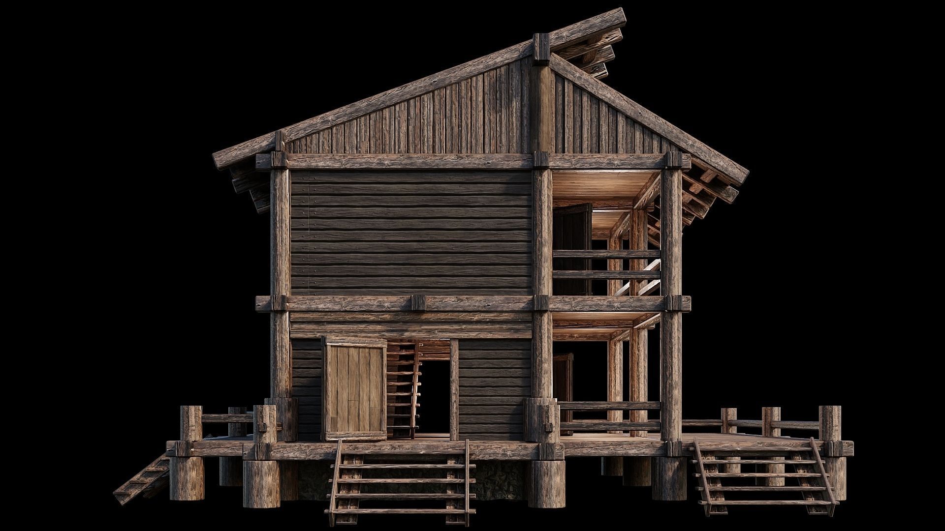 Medieval Houses Pack 13-14-15-16-17-18 - 4K Textures Game Ready Low-poly 3D model_11