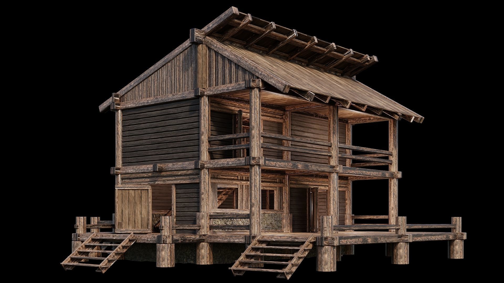 Medieval Houses Pack 13-14-15-16-17-18 - 4K Textures Game Ready Low-poly 3D model_43