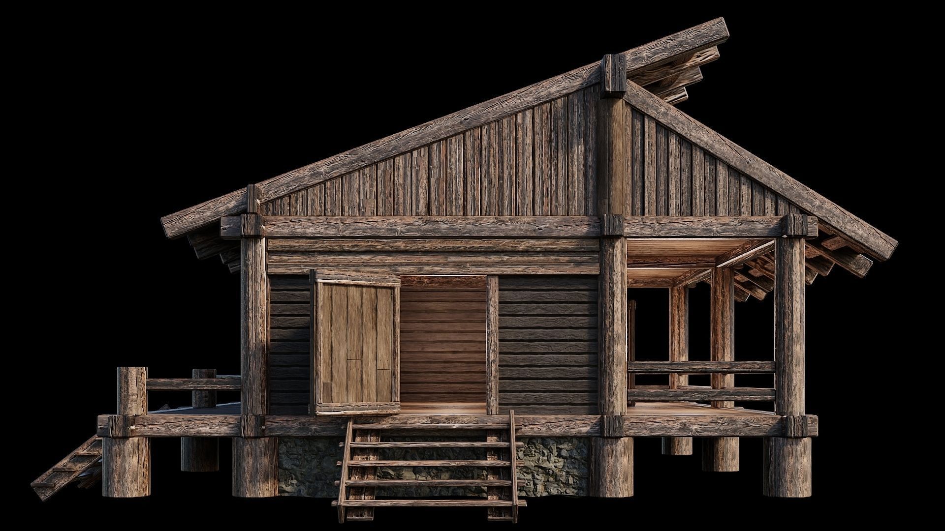 Medieval Houses Pack 13-14-15-16-17-18 - 4K Textures Game Ready Low-poly 3D model_9