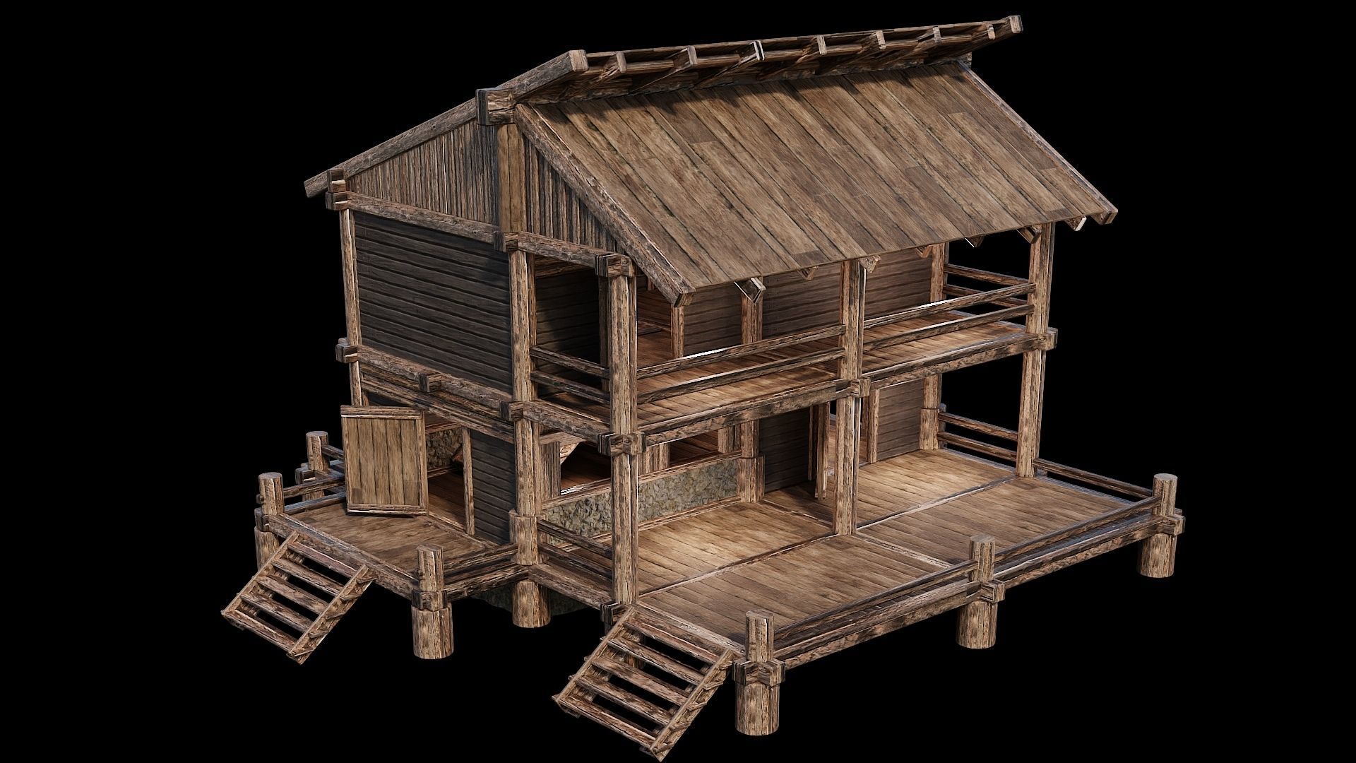 Medieval Houses Pack 13-14-15-16-17-18 - 4K Textures Game Ready Low-poly 3D model_79