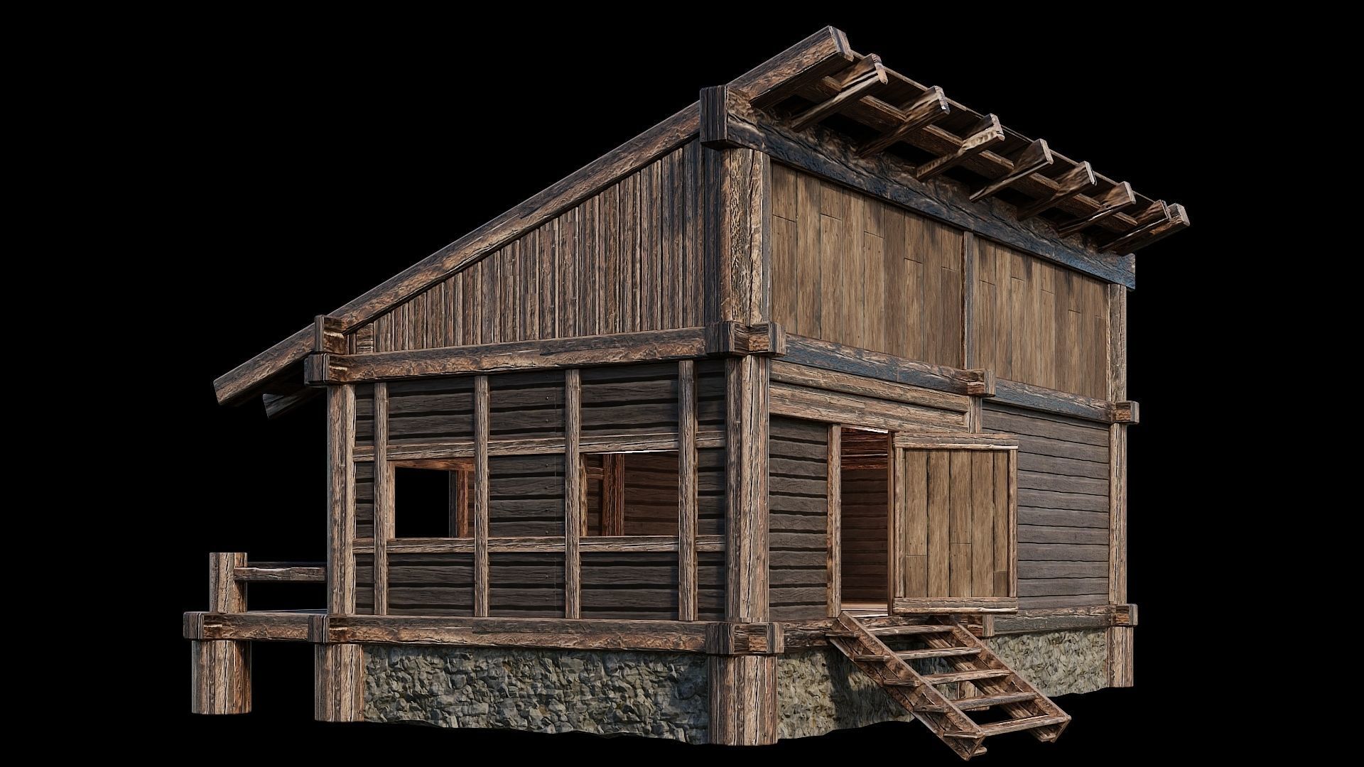 Medieval Houses Pack 13-14-15-16-17-18 - 4K Textures Game Ready Low-poly 3D model_28