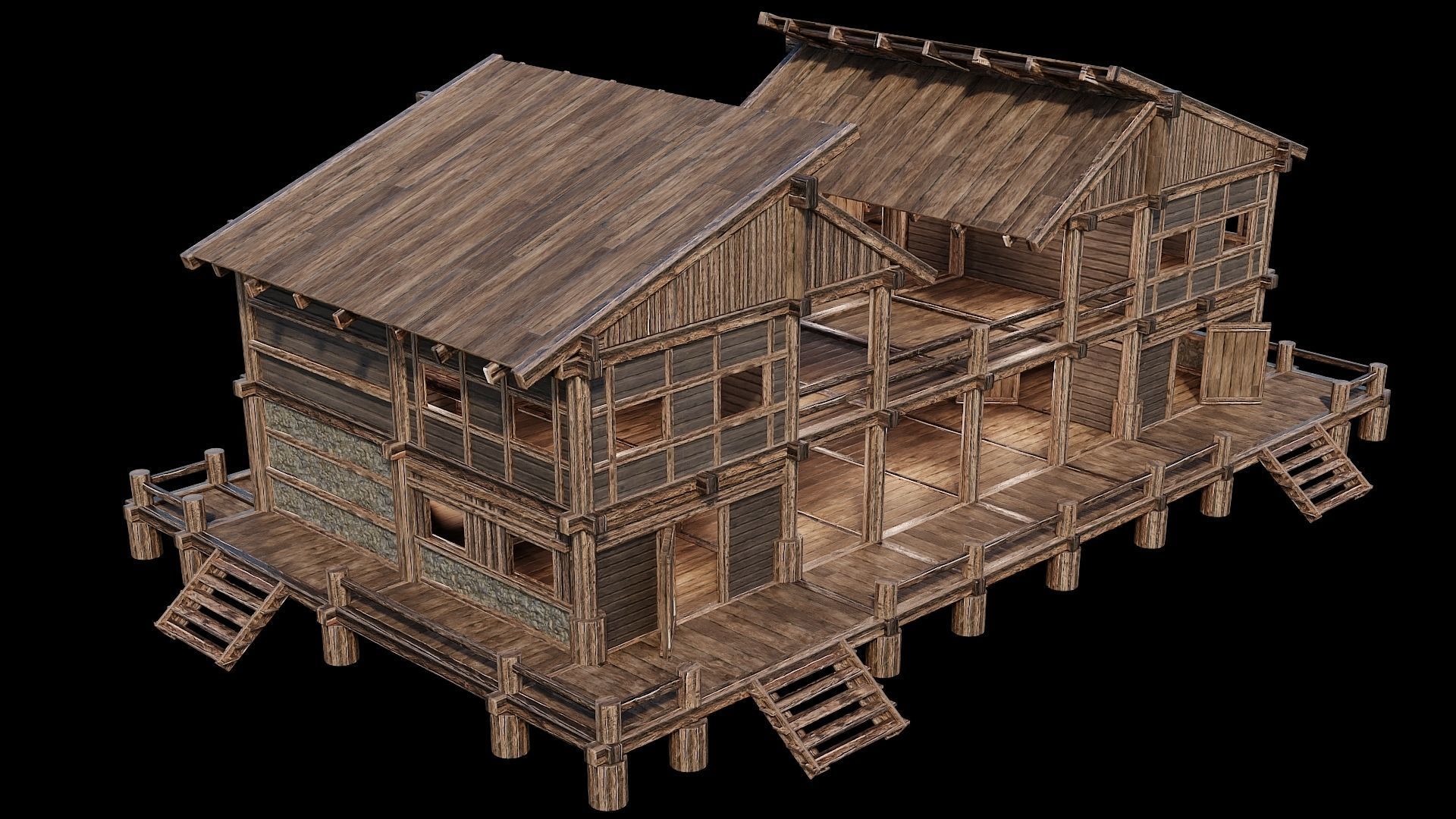 Medieval Houses Pack 13-14-15-16-17-18 - 4K Textures Game Ready Low-poly 3D model_80