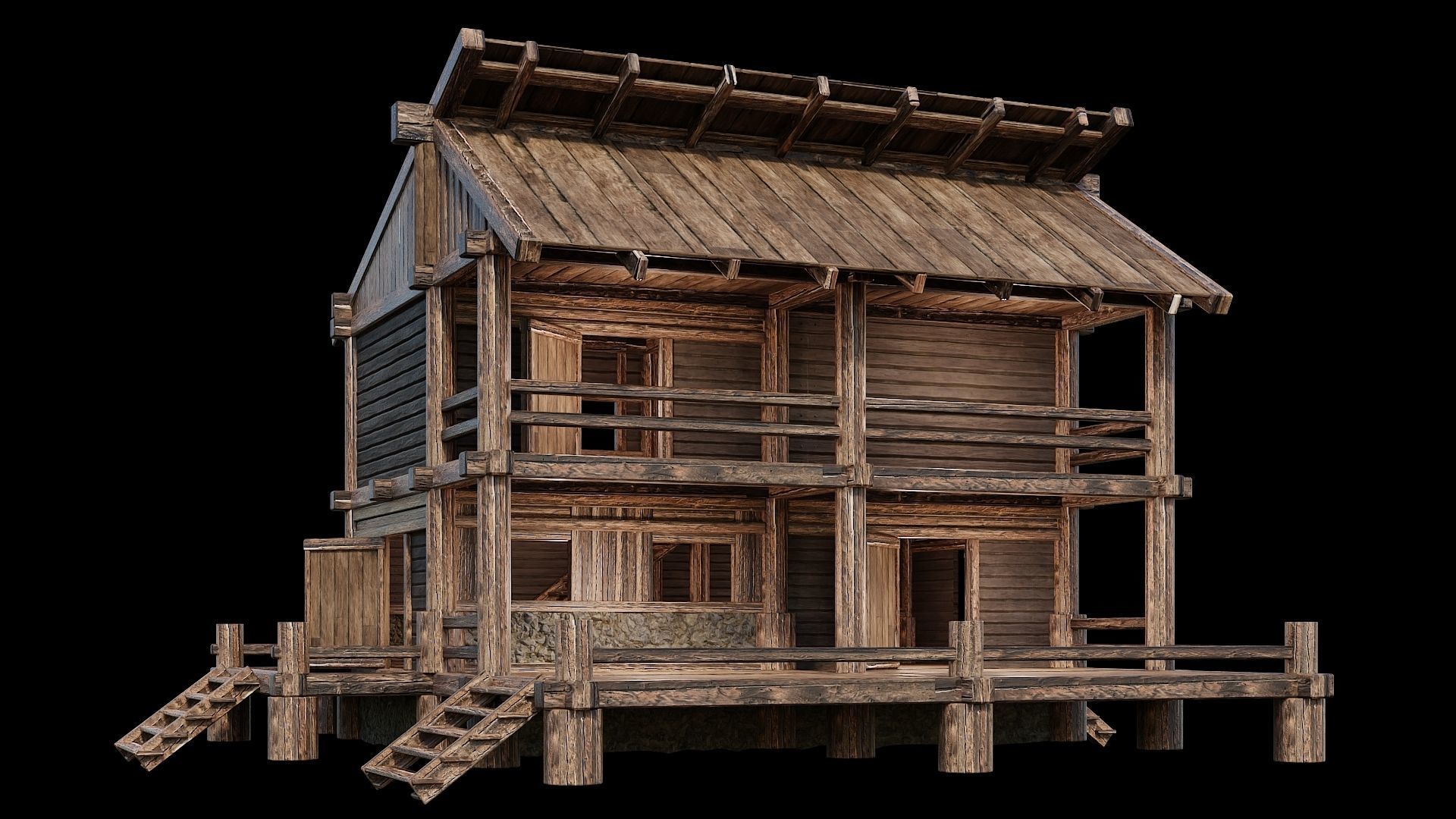 Medieval Houses Pack 13-14-15-16-17-18 - 4K Textures Game Ready Low-poly 3D model_73