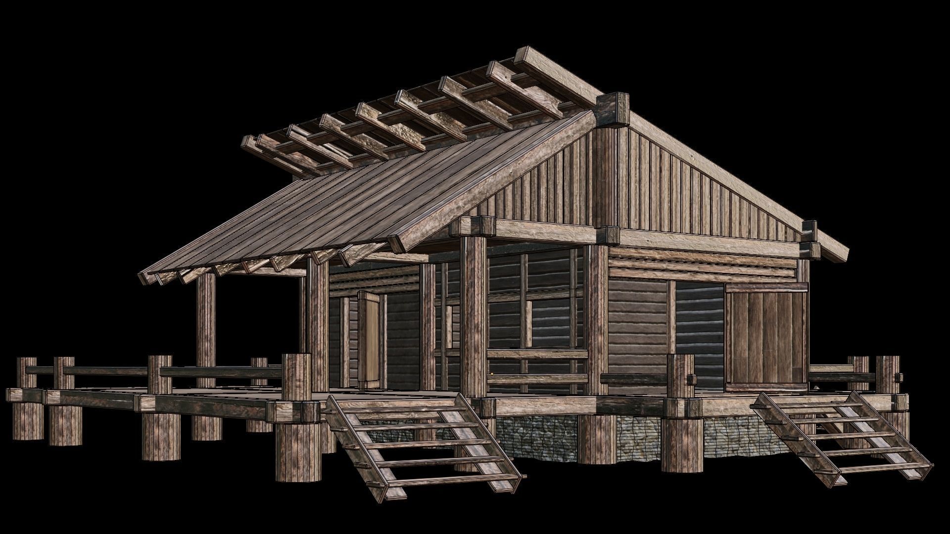 Medieval Houses Pack 13-14-15-16-17-18 - 4K Textures Game Ready Low-poly 3D model_24