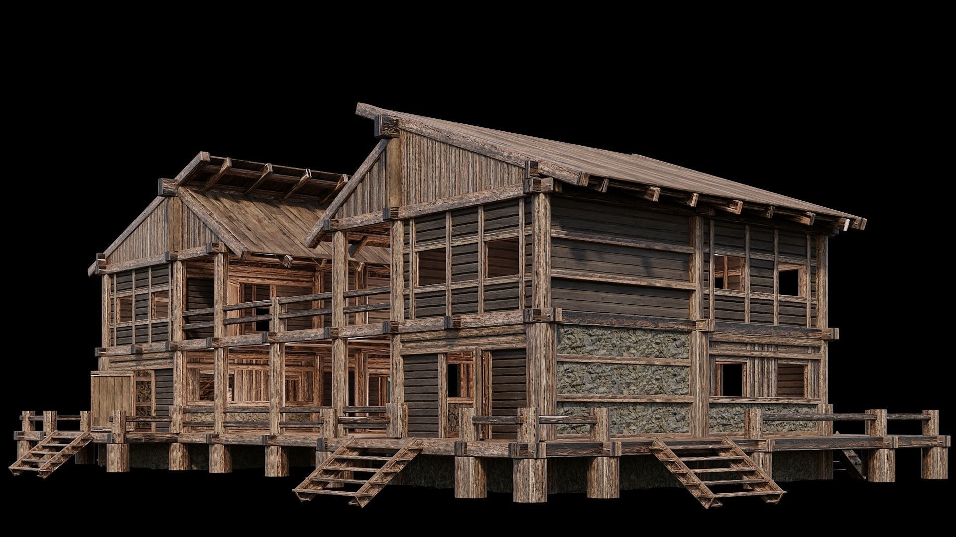 Medieval Houses Pack 13-14-15-16-17-18 - 4K Textures Game Ready Low-poly 3D model_44