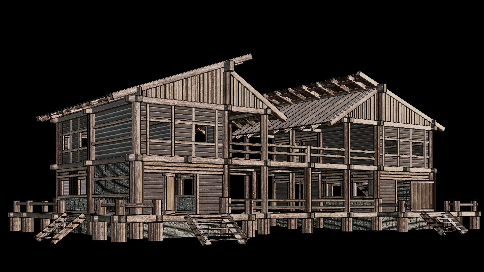 Medieval Houses Pack 13-14-15-16-17-18 - 4K Textures Game Ready Low-poly 3D model_26