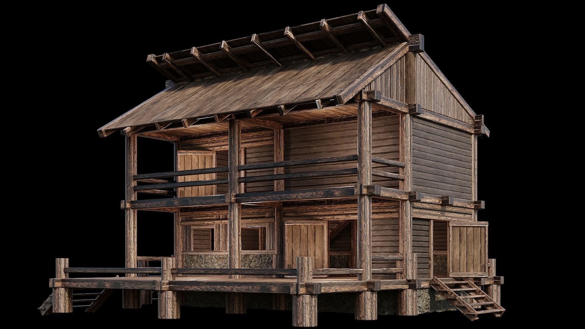 Medieval Houses Pack 13-14-15-16-17-18 - 4K Textures Game Ready Low-poly 3D model_37