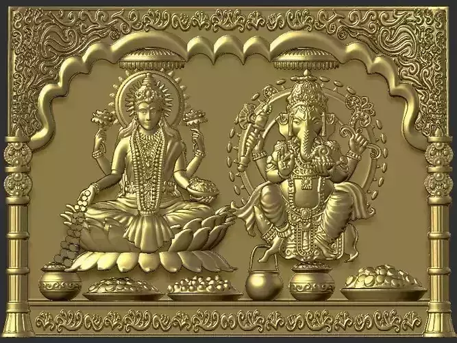 Laxmi Ganesh with Frame design 3D print model