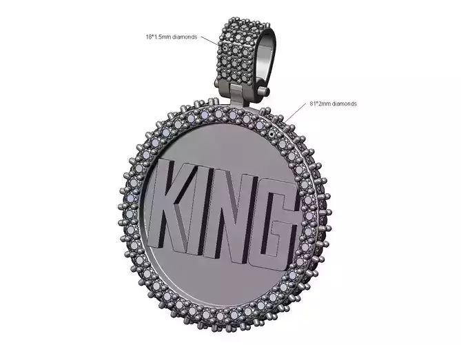 King diamond round iced pendant with bail