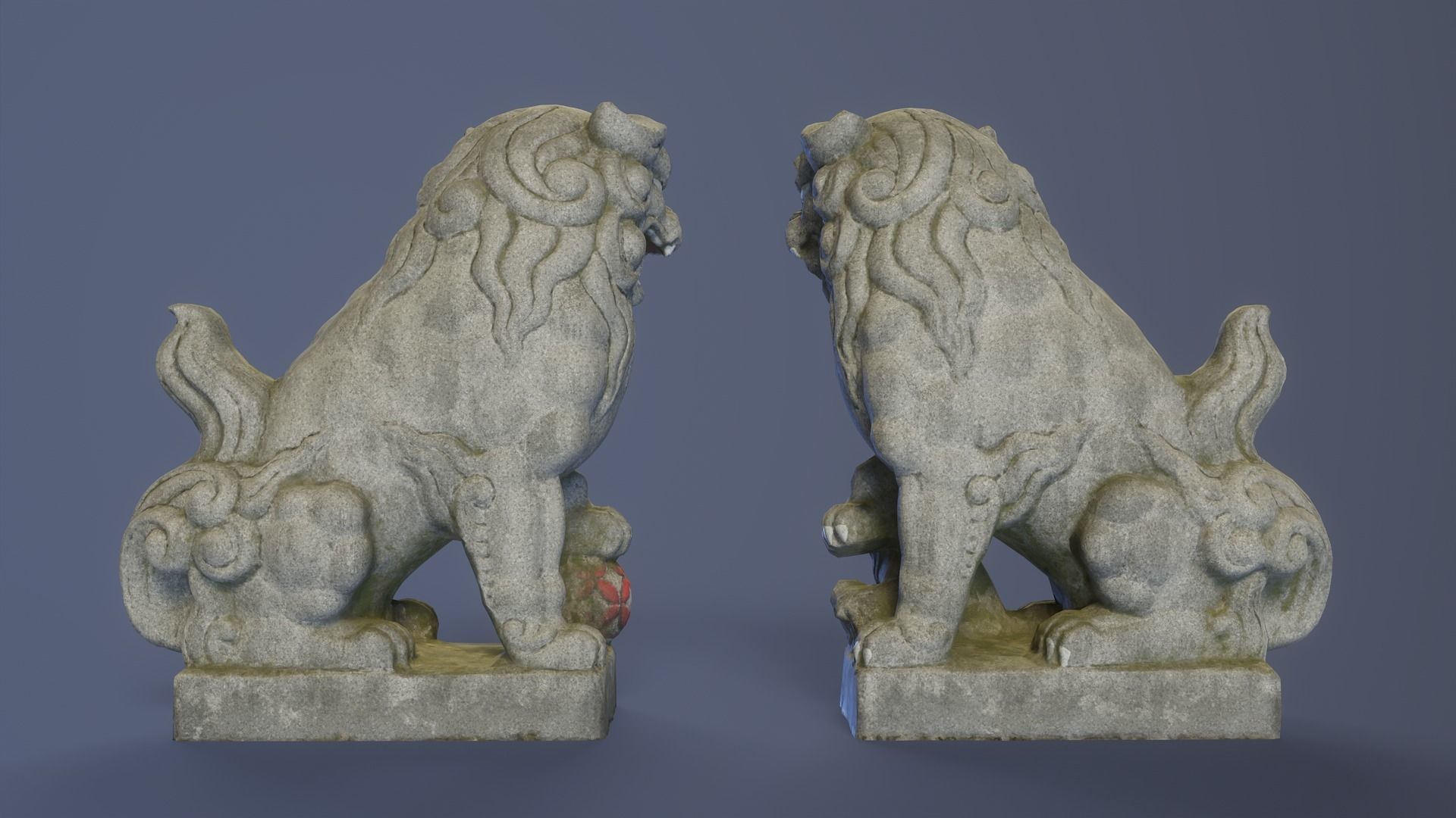 Japanese Shrine Dogs Komainu Low-poly 3D model_7